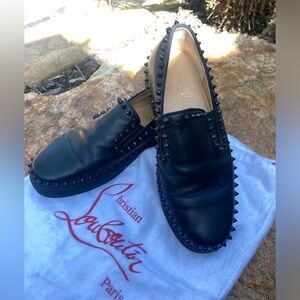 Rare authentic CHRISTIAN LOUBOUTIN all black stud Pik boat tennis shoes